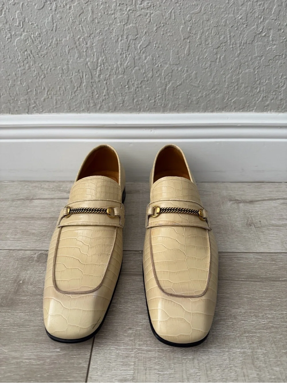 Tom Ford Cream Croc-Embossed Leather ivory Loafers men 11.5